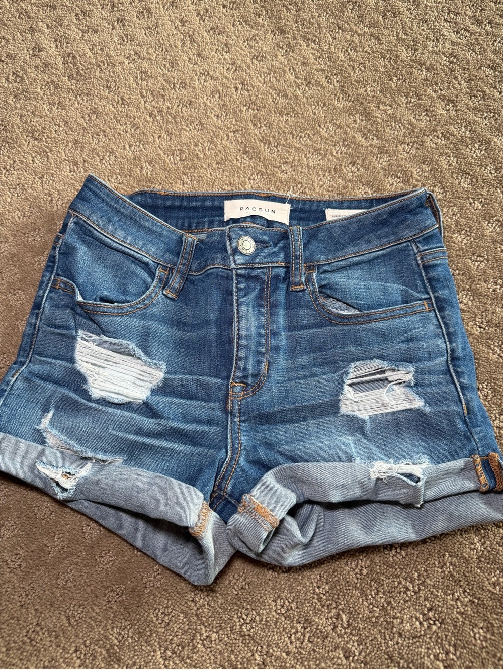 PacSun Blue Distressed Rolled Hem Denim Shorts
